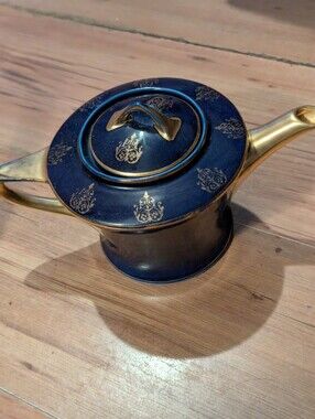 Vintage Blue and Gold Decorative Teapot - Elegant Home Kitchen Serving Pot